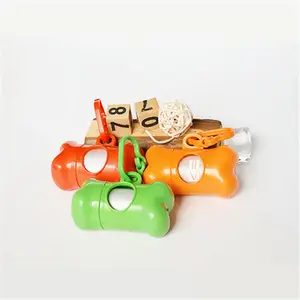 便携式 15 卷袋自定义标志各种颜色骨形状分配器宠物小狗猫狗 poop 袋