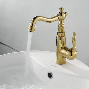 Robinet mélangeur de <span class=keywords><strong>lavabo</strong></span> antique <span class=keywords><strong>doré</strong></span> à long bec pour eau chaude et froide XR-GZ-8104K - Product Image 3