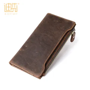 China supplier high quality crazy horse leather travel male long wallet for men