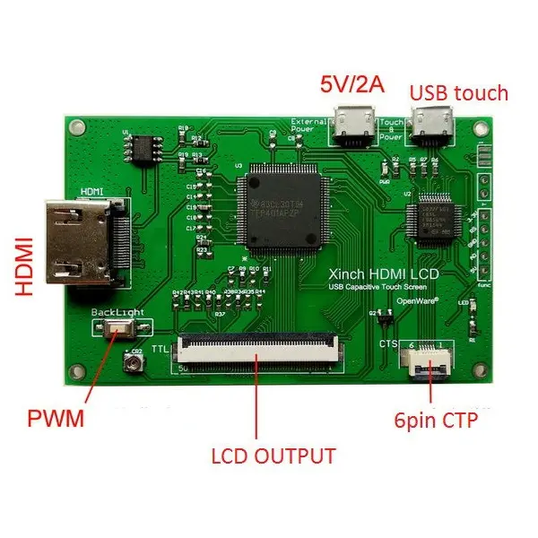 Papan Pengontrol LCD TTL/RGB/LVDS, dengan Input Layar Sentuh, Penyesuaian PWM, Catu Daya 5V 2A