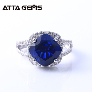 Coussin Synthétique Bague Saphir Bleu Argent 925 Sterling pour <span class=keywords><strong>Les</strong></span> Femmes De Fiançailles De Mariage Bague D'anniversaire - Product Image 2