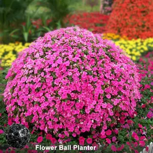 Outdoor round flower box large giant plastic ball shape planters flower pot artificial flower ball