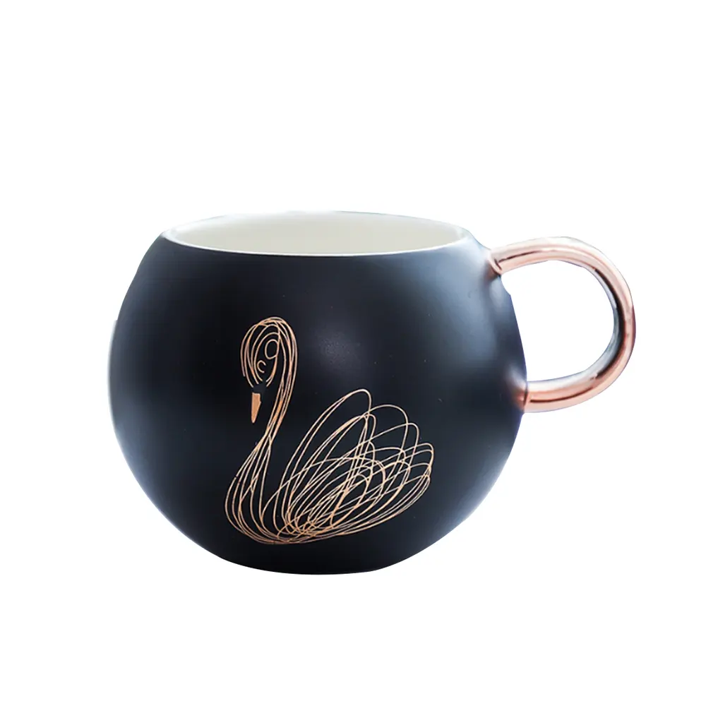 Zogift 2019 New Swan Creative Big Belly Cup Werbeartikel Goldgriff schwarzer Keramikbecher