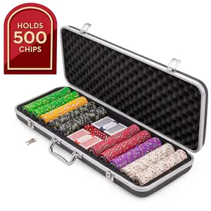 500 Ct. Casing Chip Poker | Termasuk Casing ABS dengan Kamar untuk Dua Dek, dan Chip Poker | Casing Portabel dan Kokoh