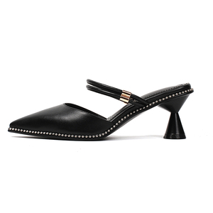 Stile coreano Signore <span class=keywords><strong>Calzature</strong></span> Punta Chiusa Tacco Med Cinturino Sul Collo Del Piede Pantofole Speciali Scarpe Tacco Punta a punta Pantofole di Cristallo OEM - Product Image 2