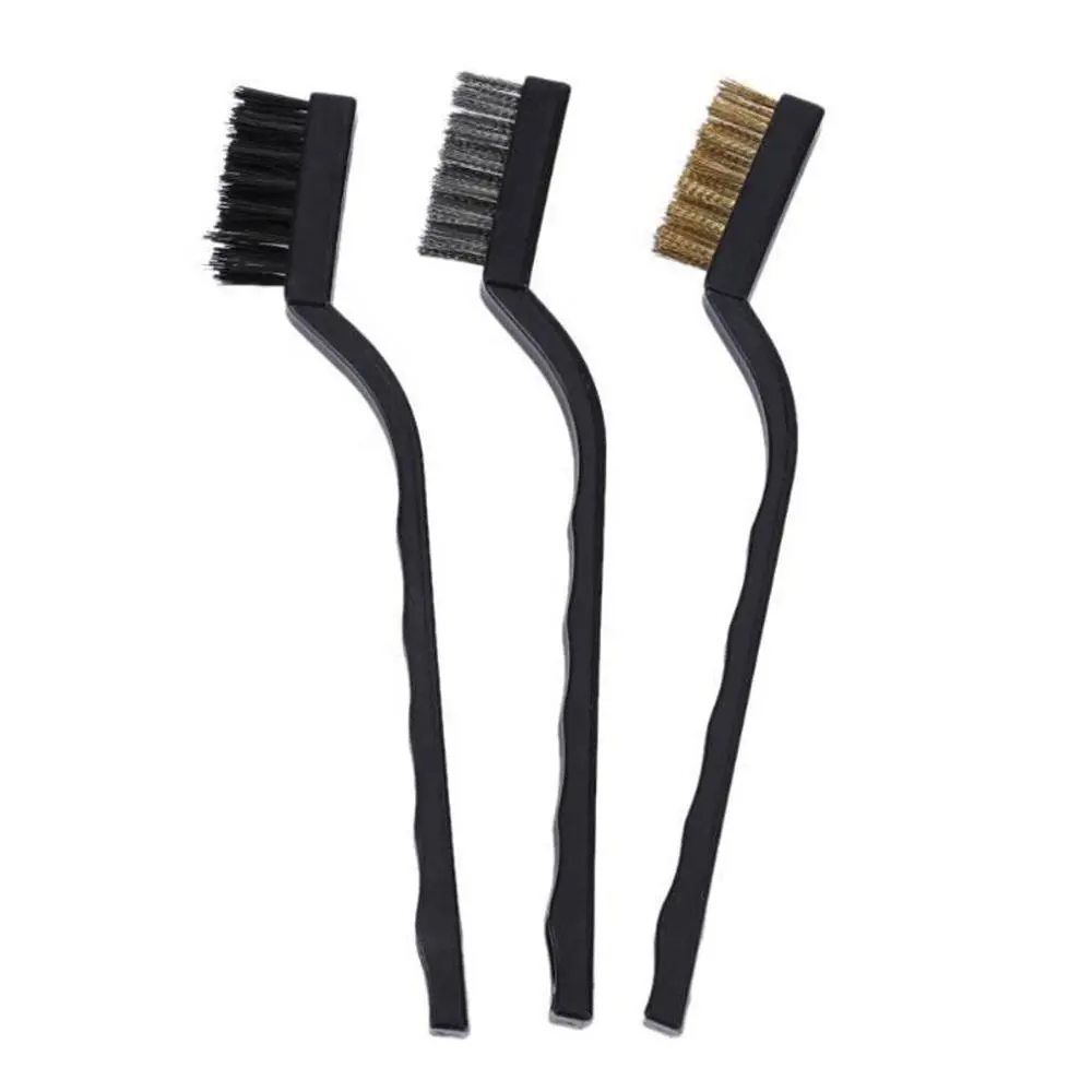 3PC Mini Wire Brush Set Automotive Cleaning Brush Aço Inoxidável Nylon Latão para Polimento Limpeza Rust Removing