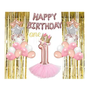 1 ° compleanno decorazioni ragazza 46 pezzi Bundle Birthday Crown 1 anno Tutu tema oro rosa One Cake Topper