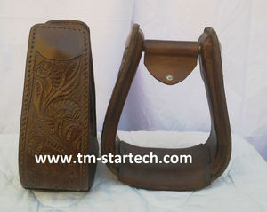 Estribos de madera clásicos para silla de montar western con herrajes de latón, tamaño estándar - Product Image 2