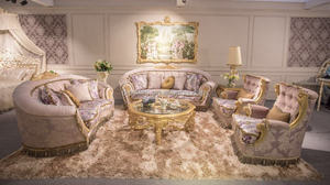 Juego de sofá púrpura claro romántico estilo rococó europeo, juego de sofá elegante de último diseño con flecos - Product Image 1