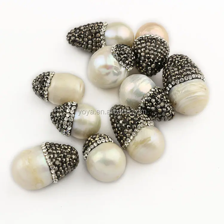 JF8582 Großhandel Kristall pflaster Süßwasser Perlen Tropfen Perlen, Strass Pflaster Kappe Teardrop Perlen