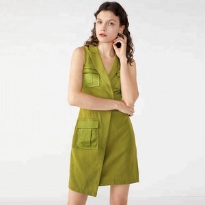ESTILO OCCIDENTAL últimos diseños <span class=keywords><strong>de</strong></span> alta moda Casual bolsillo <span class=keywords><strong>de</strong></span> las mujeres vestido <span class=keywords><strong>de</strong></span> camisa <span class=keywords><strong>de</strong></span> cuello en V vestido - Product Image 2