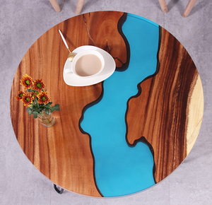 Soggiorno Mobili in <span class=keywords><strong>legno</strong></span> massello rotonda blu fiume da pranzo centro tè <span class=keywords><strong>resina</strong></span> epossidica tavolino - Product Image 3