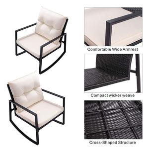 Outdoor 3 Pieces Wicker Patio Furniture Modern Rocking <strong>Bistro</strong> <strong>Rattan</strong> Chair <strong>Set</strong> with Coffee Table - Product Image 2
