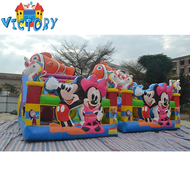 Casa inflável do mickey mouse do desenho animado, bairro inflável do castelo, saltos com preços