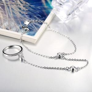 Unico 925 Sterling Silver CZ Anello con Bracciali A Catena Set di Due in Uno Dei Monili per Le Donne - Product Image 2