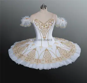 Professional Unique Design Custom Size Women Adult Performance Wear White Gold Ballet Tutu