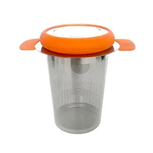 Laser Logo Silicon Double Handle Stainless Steel Tea Filter Loose Leaf Tea Infuser With Drip Tray