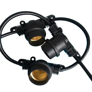 黑色 48 英尺防水复古商业用途户外灯串带 15 头 E26 E27 插座
