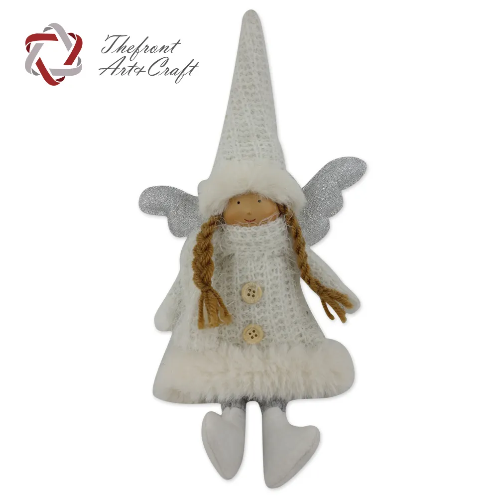 Hot item hanging small white angel christmas ornaments dolls with two long pigtail