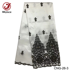 インドファッショナブルなビーズの白い刺Embroideryアフリカスパンコールジョージレース生地 - Product Image 6