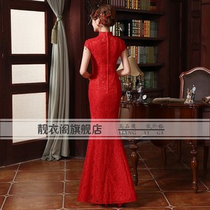 Traditional Chinese <strong>Red</strong> Bridal <strong>Lace</strong> Cheongsam Wedding <strong>Dresses</strong>