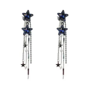 rhinestone long earrings star crystal drop earrings