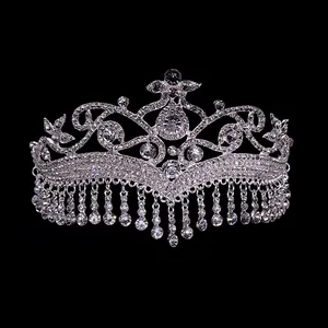 De diamantes de imitación claro barroco corona de la Reina del pelo de la novia Tiara diadema para mujer fiesta Tiara de plata corona diadema