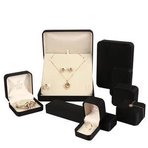 Latest design suede velvet hand made jewelry box luxury flocking bracelet necklace ring jewellery packing box
