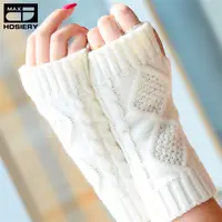 Однотонные перчатки, сезон осень-зима, теплые длинные перчатки для девушек и женщин, вязаные шерстяные варежки без пальцев