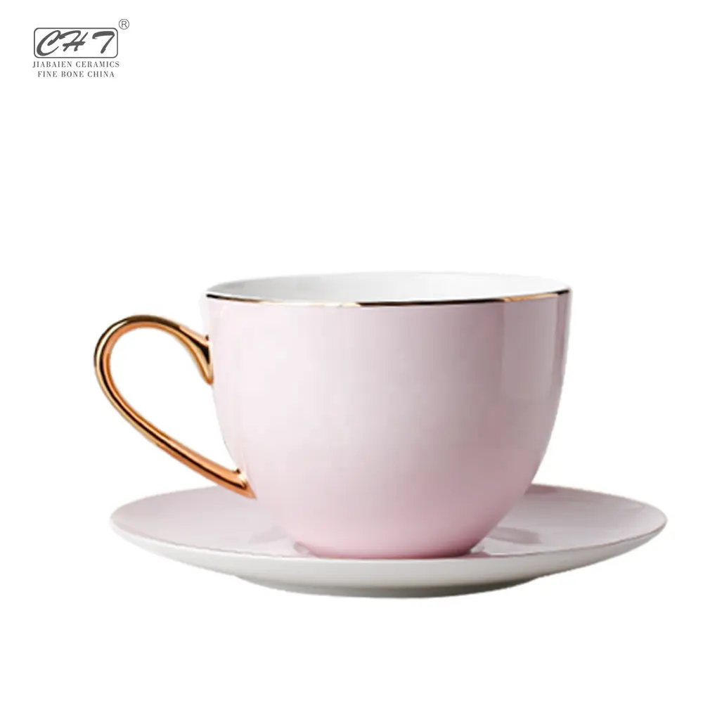 ギフトと細工されたフレンチピンク色の高級ボーンチャイナカップ/コーヒーカップとソーサー