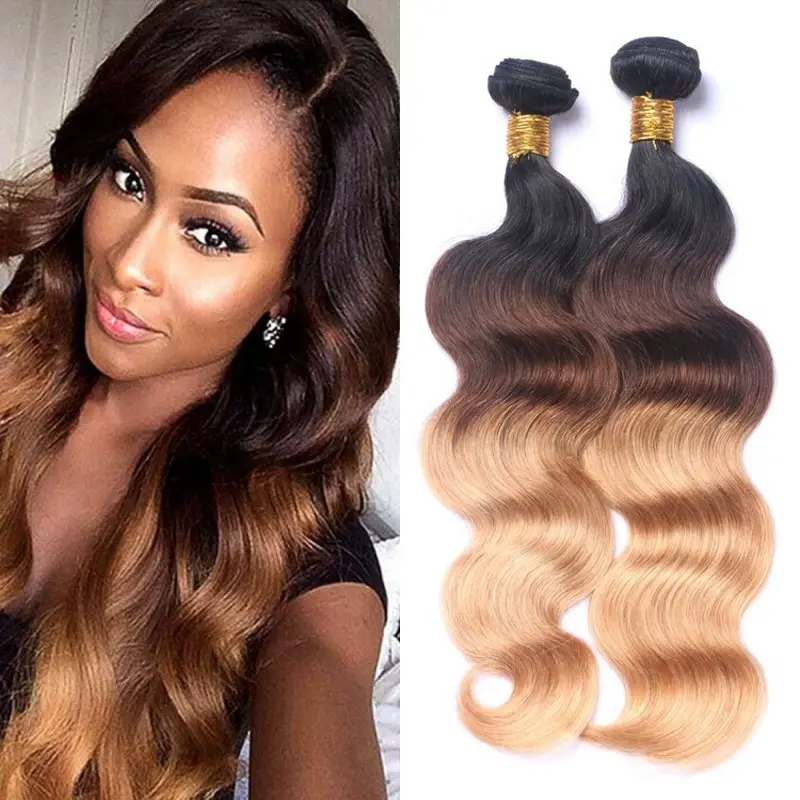 Best Ombre Human Hair Weave Bundles 3 Tone Blonde 1B/4/27 Ombre Brazilian Body Wave Human Hair Extensions