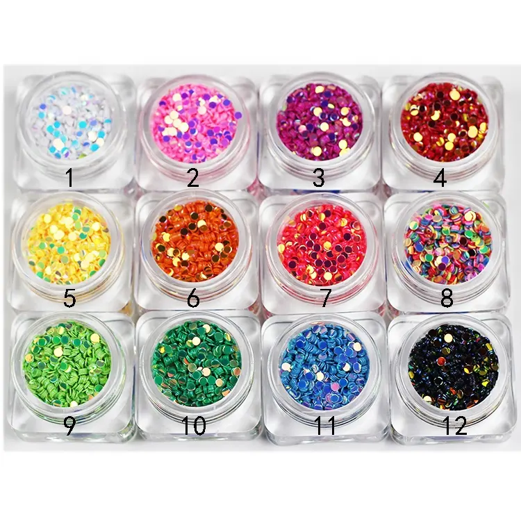 Tırnak sanat 2mm şeker renkler Mix Sequins 3D gökkuşağı tırnak parlayan Glitter aksesuar 12 kavanoz/Set