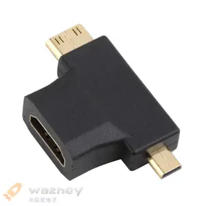 Adaptor portabel HDMI perempuan Ke Mini HDMI mikro HDMI Male V1.4 90 derajat 3 in 1, colokan kepala konektor konverter berlapis emas hitam