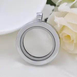 Nieuwe aankomst 30*20.5mm roestvrij staal zilveren ronde glazen drijvende charme medaillon sieraden kettingen geheugen