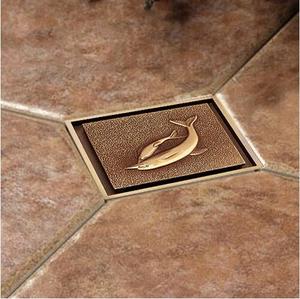 Cubiertas Decorativas para Desagües de Latón Antiguo Rozin, Desagüe de Piso para Ducha de 100 mm x 100 mm, Forma de Delfín, Desagüe de Ducha de 4 Pulgadas - Product Image 5
