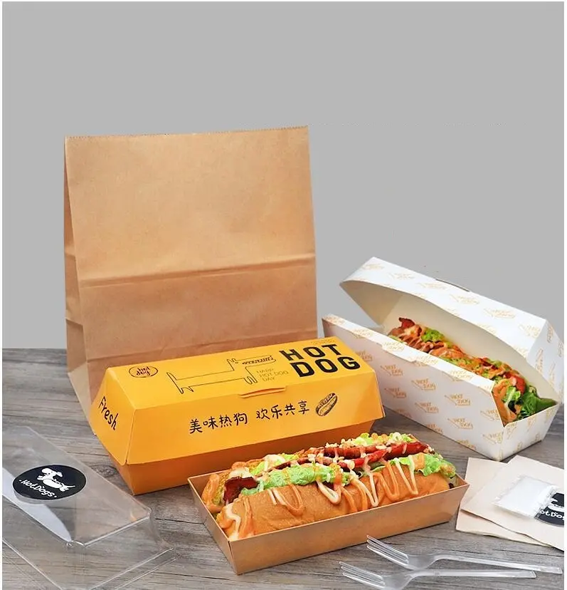 custom printed logo wholesale takeout food packaging Cheap Price Decorative Food Grade Paper Hot Dog Paper Box