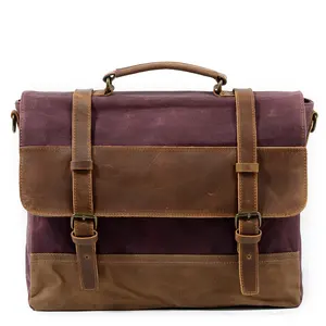 laptop çantası 16 inç sapan Suppliers-T88806K erkek Vintage su geçirmez yağ mumlu keten saplı çanta dizüstü evrak çantası
