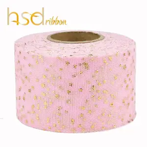 HSDRibbon गुलाबी मुद्रित organza मेष कपड़े रिबन
