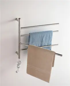 SS304 Swing Out Heated Towel Rail with folding arm 4 Heated Bars, Silver, 51W