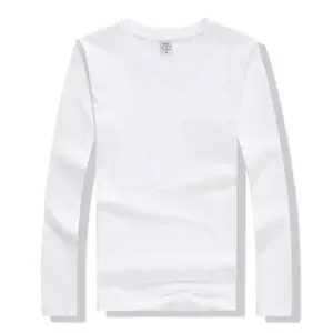 T-shirt à manches longues pour hommes, en coton uni, blanc, de haute qualité, CVC, collection 2020