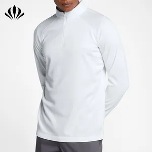 Sudadera de poliéster con cuello levantado y cremallera para hombre, jersey liso de manga raglán, color blanco, 100%