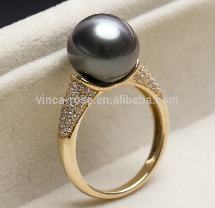 Anillo de Perla Negra, joyería de oro de 14k al por mayor