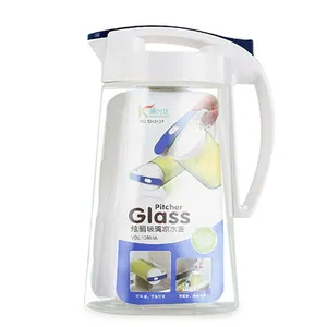 Kitchen 1350 ml fridge side lying leak-proof ice tea juice jug clear glass cold water pitcher with plastic lid and lock button