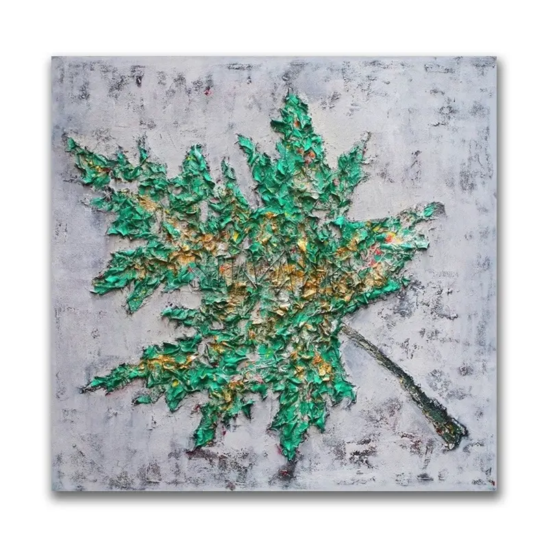 Смешанная техника искусства зеленый узор в виде кленового листа картина маслом ручной работы