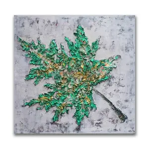 Mixed Media Arts Green Maple Leaf Oil Painting Handmade