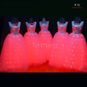 Pleine Couleur LED Fiber Optique Parti Robe Costumes, Performance Costume De Mariage Robe, lumineux Clignotant Costume - Product Image 4