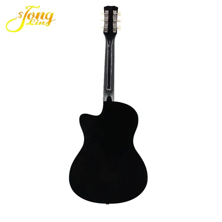 Voll schwarze Akustik gitarre mit rundem Rücken und kostenlosem Hartsc halen koffer