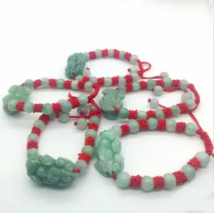 Pulsera Pixiu tallada a mano de jade, cuerda roja tejida a mano, joyería con cuentas, venta al por mayor, YM001