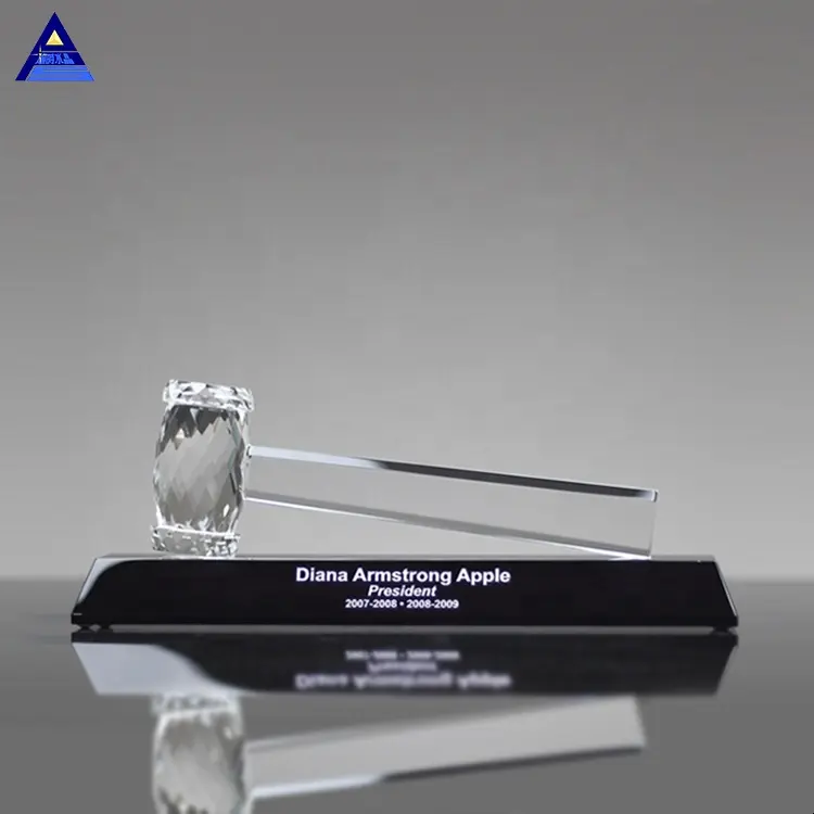 Trofeo de premio mazo facetado de cristal personalizado con soporte negro para regalos de aniversario del gobierno