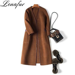 2018 di Nuovo Modo Lungo Double Face 100% Pieno Importato Australiano Agnello Lana di Pecora Cachemire Cappotto di Pelliccia per Le Donne - Product Image 1